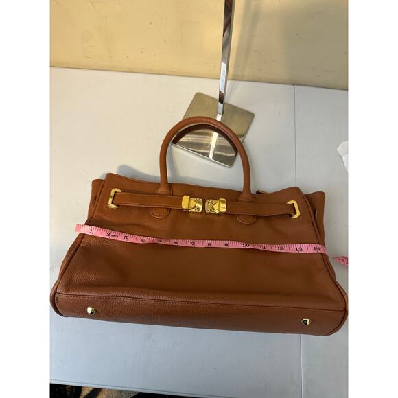 Onna Erhlich Bag Tan Cowhide Pebbled Leather Maya Satchel Tote Handbag - Picture 10 of 13